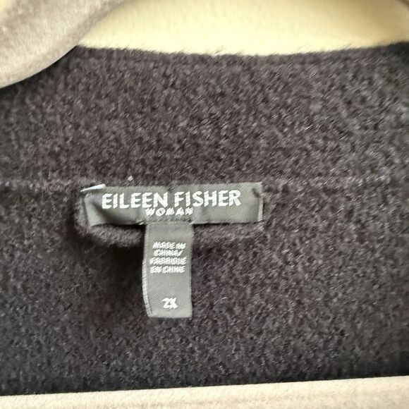 Eileen Fisher Black  Leather Wrap Sweater Jacket 100% Wool Plus Size  2X - Picture 5 of 6